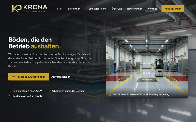 KRONA Baukonzepte Industrieboden und Epoxidharzbeschichtung Startseite Desktop