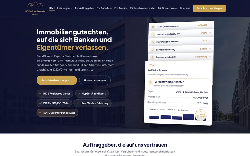 MG Value Experts Startseite Desktop