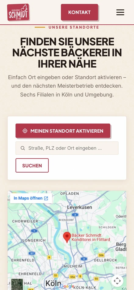 Bäcker Schmidt Standort-Finder mit Karte