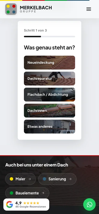 Merkelbach Gruppe Multi-Step-Formular der Dachdeckerei-Landingpage